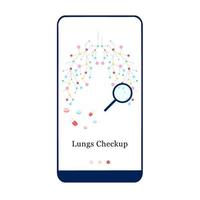 Anwendungsdesign für Lungenuntersuchung, Lungengesundheitsversorgung, fluorographische Untersuchung in der Pneumologie. UI-Onboarding-Bildschirmdesign. Vorlagenseite für mobile Apps an Bord. moderne flache Vektorillustration. vektor