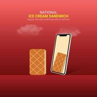 National Eis Sahne Sandwich Tag Design. Eis Sahne Sandwich Symbol isoliert auf Vorlage zum Hintergrund. Eis Sahne Sandwiches kreativ Anzeigen Poster, August 2. wichtig Tag vektor