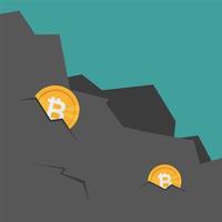 Bitcoin in Gestein abbauen. Extraktion Kryptowährung. virtuelles Geld - flacher Cartoon vektor