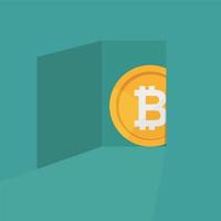 ein Bitcoin-Symbol, das aus dem Kryptowährungskonzept der Tür kommt vektor