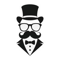 Mann Hut Brille Schnurrbärte Krawatte Bogen schwarz Logo Gentleman Logo Hut und Bogen Logo vektor