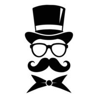 Mann Hut Brille Schnurrbärte Krawatte Bogen schwarz Logo Gentleman Logo Hut und Bogen Logo vektor