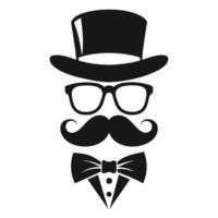 Mann Hut Brille Schnurrbärte Krawatte Bogen schwarz Logo Gentleman Logo Hut und Bogen Logo vektor