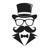 Mann Hut Brille Schnurrbärte Krawatte Bogen schwarz Logo Gentleman Logo Hut und Bogen Logo vektor