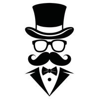 Mann Hut Brille Schnurrbärte Krawatte Bogen schwarz Logo Gentleman Logo Hut und Bogen Logo vektor