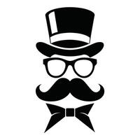 man hatt glasögon mustascher slips rosett svart logotyp herre logotyp hatt och rosett logotyp vektor