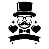 Mann Hut Brille Schnurrbärte Krawatte Bogen schwarz Logo Gentleman Logo Hut und Bogen Logo vektor