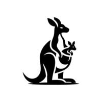 logotyp av en känguru bärande dess barn. svart och vit känguru vlogo vektor