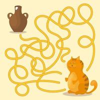 tecknad vektor - labyrint eller labyrint spel för förskolebarn med katt och mjölk