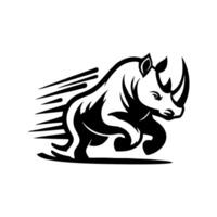 noshörning logotyp stock. illustration av en silhuett av en noshörning stående på isolerat vit bakgrund vektor