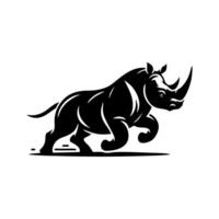 noshörning logotyp stock. illustration av en silhuett av en noshörning stående på isolerat vit bakgrund vektor