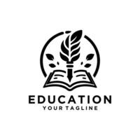 bok och penna logotyp för utbildning vektor