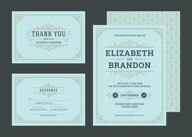 einstellen Hochzeit Einladungen Karten mit gedeiht Ornamente Dekoration vektor