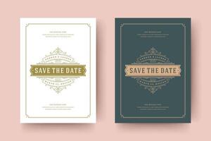 Hochzeit speichern das Datum Einladung Karten gedeiht Ornamente. vektor