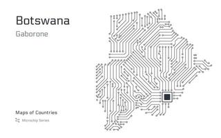 Botswana Karte mit ein Hauptstadt von Gaboron gezeigt im ein Mikrochip Muster mit Prozessor. E-Government. Welt Länder Karten. Mikrochip Serie vektor