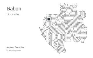 gabon Karte mit ein Hauptstadt von Libreville gezeigt im ein Mikrochip Muster mit Prozessor. E-Government. Welt Länder Karten. Mikrochip Serie vektor