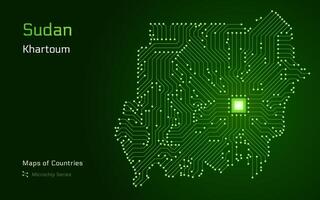 sudan Karta med en huvudstad av khartoum visad i en mikrochip mönster med processor. e-förvaltning. värld länder Kartor. mikrochip serier vektor