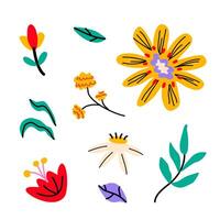 einstellen von beschwingt modern abstrakt Blumen. stilisiert hell dekorativ Blätter, Blumen und Geäst im minimalistisch Stil. Hand gezeichnet isoliert Clip Art vektor