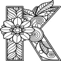 ein Blume und Brief Färbung Buchseite. Alphabet Brief mit Blume Kunst Arbeit Färbung Seiten Hintergrund ist ein Blume Muster. vektor
