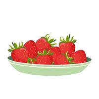 tallrik med färsk ljuv jordgubbar isolerat på vit bakgrund. färsk, organisk röd bär. illustration vektor