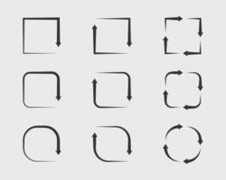 samling pilar bakgrund svart och vit symboler. annorlunda pil ikon uppsättning cirkel, upp, lockigt, hetero och vriden. design element. vektor