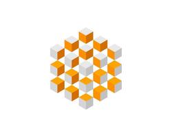 Würfel Logo, geometrisch Design. Box Logo Unternehmen, modisch Technik Emblem im Pixel Stil. vektor