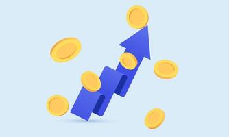 3d realistisch einzigartig Symbol Konzept Diagramm Pfeil fliegend Münzen Design vektor
