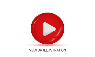 einzigartig 3d realistisch rot abspielen Medien Symbol Design vektor
