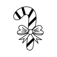 christmas candy cane med rosett knut i doodle stil. vektor