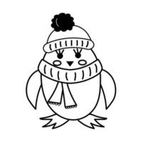 süßer Pinguin mit Mütze und Schal im Doodle-Stil. vektor