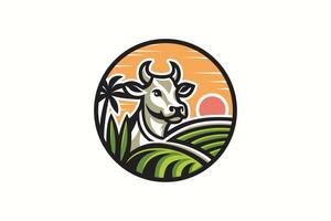 nötkreatur logotyp bricka lantbruk bruka boskap jordbruk organisk natur lantlig illustration vektor