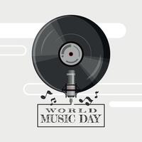 värld musik dag affisch med mikrofon och vinyl spela in vektor