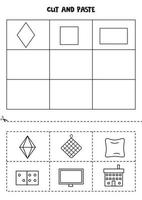 geometrische Formen ausschneiden und einfügen. Arbeitsblatt schwarz-weiß. vektor