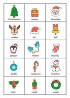 Set süßer Cartoon-Weihnachtselemente mit Namen in Englisch. vektor