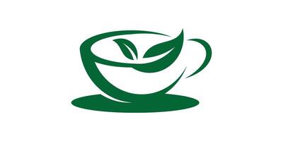 grön te logotyp design, kopp, ört, te, organisk, blad, logotyp design ikon, symbol, , kreativ, aning. vektor