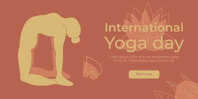 horizontal Banner zum International Yoga Tag mit ein Mädchen Silhouette. Pastell- Illustration. vektor