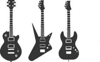 Fett gedruckt schwarz Silhouetten von elektrisch Gitarren mit einzigartig Designs und Formen vektor