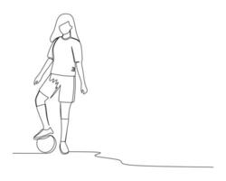 kontinuerlig enda linje teckning av kvinna fotboll spelare framställning för fotboll öva. footbal turnering händelse design illustration vektor