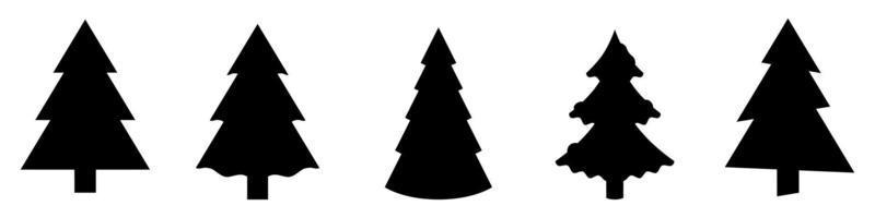 Reihe von Weihnachtsbäumen. Sammlung von schwarzen und weißen Weihnachtsbäumen vektor