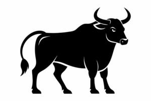 schwarz Silhouette von ein Stier mit gebogen Hörner isoliert auf ein Weiß Hintergrund. einfach Grafik Kunst. Bauernhof Tier, Vieh Design, Landwirtschaft Konzept vektor