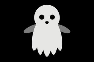 söt vit tecknad serie spöke med svart ögon på svart bakgrund. halloween karaktär. läskigt, vänlig, animerad, Semester begrepp. vit silhuett isolerat på svart bakgrund. vektor