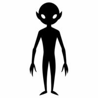 schwarz Silhouette von ein Außerirdischer isoliert auf Weiß Hintergrund. Humanoid Figur. Grafik Kunst. Konzept von außerirdisch, Sci-Fi Design, Raum Charakter. Symbol, drucken, Piktogramm, Design Element vektor