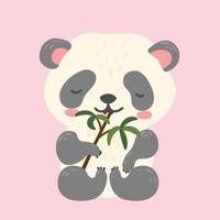 söt jättepandabjörn som äter bambublad. platt tecknad vektorillustration isolerade på vitt. vektor