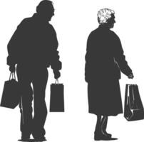 Silhouette Alten Mann und Alten Frauen mit Einkaufen Korb voll Körper schwarz Farbe nur vektor