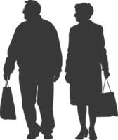 Silhouette Alten Mann und Alten Frauen mit Einkaufen Korb voll Körper schwarz Farbe nur vektor