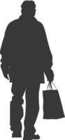 Silhouette Alten Mann mit Einkaufen Korb voll Körper schwarz Farbe nur vektor