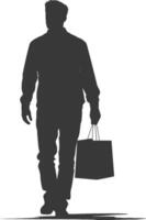 Silhouette Mann mit Einkaufen Tasche voll Körper schwarz Farbe nur vektor