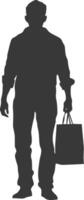 Silhouette Mann mit Einkaufen Tasche voll Körper schwarz Farbe nur vektor