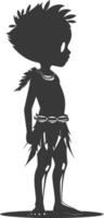 Silhouette einheimisch afrikanisch Stamm wenig Junge schwarz Farbe nur vektor