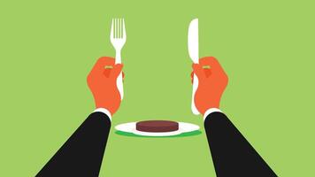 dining i restaurang med gaffel och kniv etikett vektor